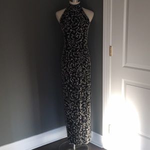 Beaded evening gown with side slit